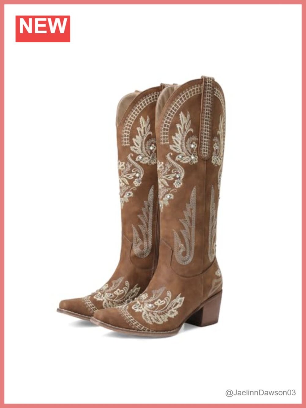 Women Knee High Western Cowboy Boots Faux Leather Chunky Heel